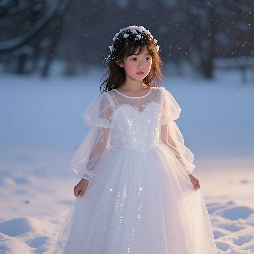 Luxurious Snow Girl in Twilight Meadow