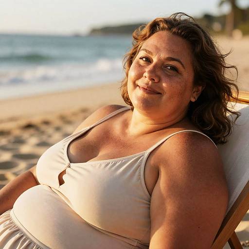 Plus-Size Woman Relaxing on Beach