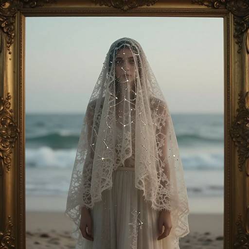 Enigmatic Veiled Figure at Temporal Crossroads