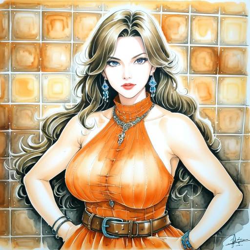 Elegant Girl in Orange Dress Portrait