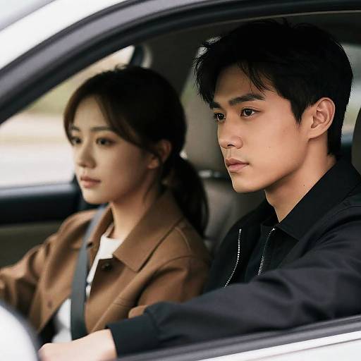 Asian couple sitting in a car