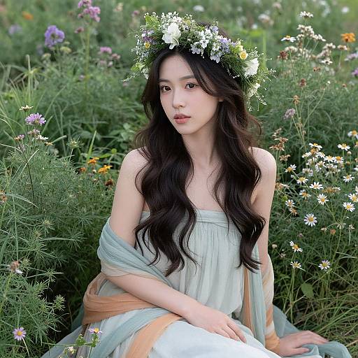 Woman with Floral Crown in Garden
