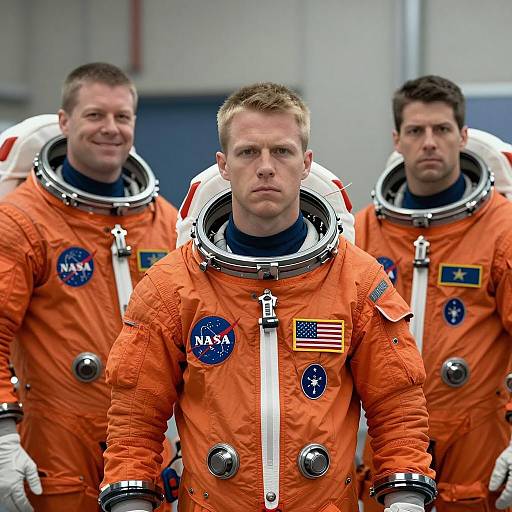 Dynamic Trio of Astronauts in Space