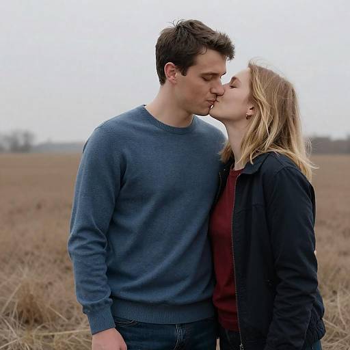 Couple Kissing in Dry Field