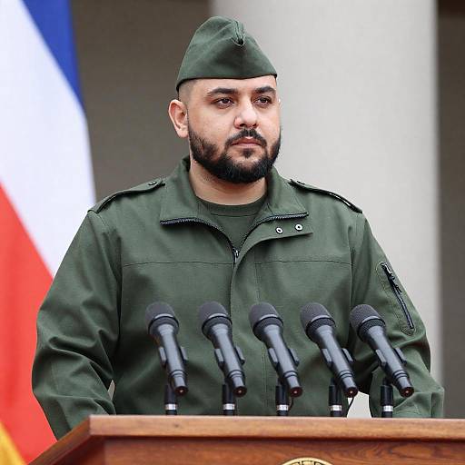 Bearded Officer at Podium in Daylight