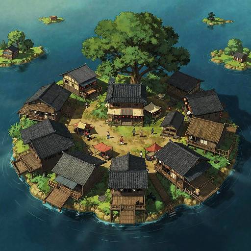 Ukiyo-e Vaporwave Floating Island Market