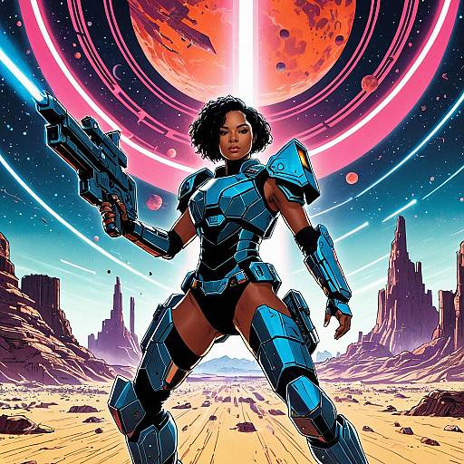 Futuristic Space Punk Gladiator with Heavy Mech Armor