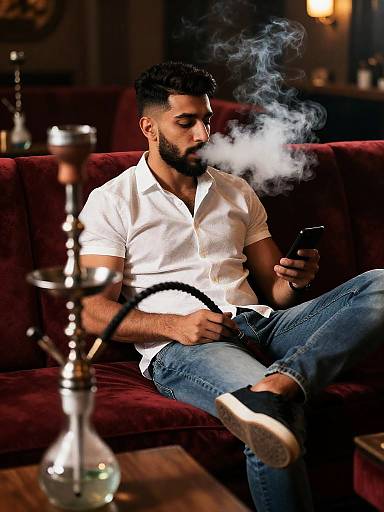 Middle Eastern Man Relaxing with Shisha