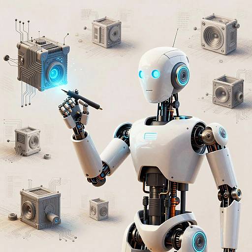 Futuristic Artist Robot with Glowing Pen