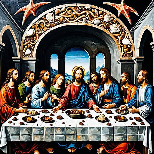 Expressionistic Last Supper with Seashell Motifs