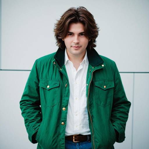 Young Man in Green Jacket and White Shirt