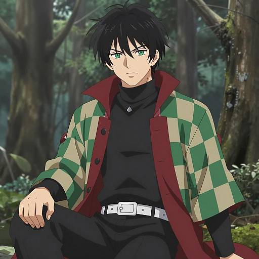 Anime Young Man in Forest Setting