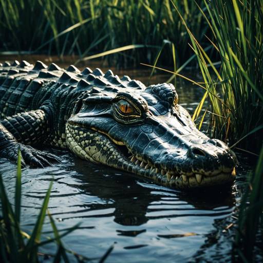 Stealthy Crocodile in River Reeds Stealthy Crocodile in River Reeds