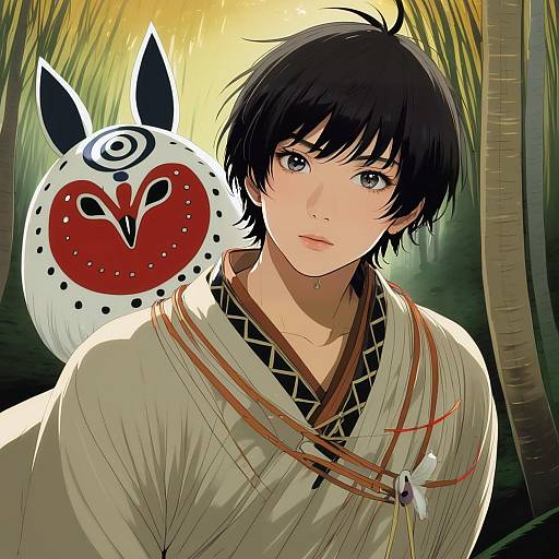 Illustration of Ashitaka, mononoke hime in the style of Tobimura