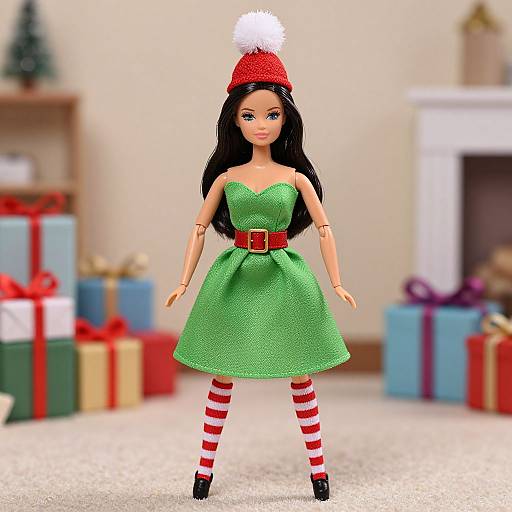 Elegant Doll in Festive Green Dress