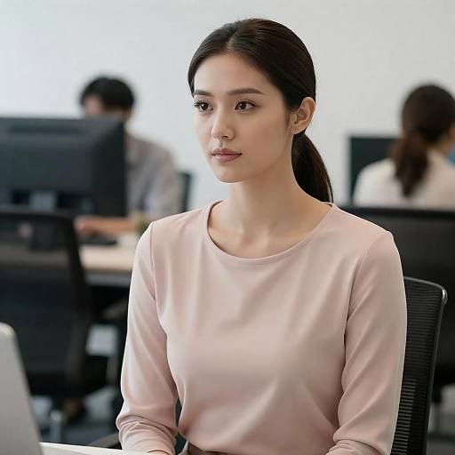 Modern Office Portrait: Pink Cowl-Neck Woman