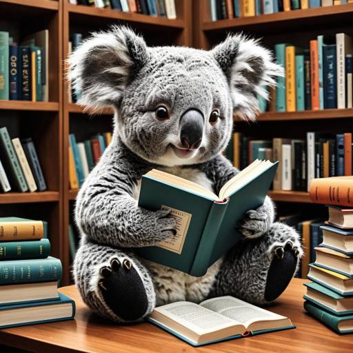 Koala Reading Book in Cozy Library Koala Reading Book in Cozy Library