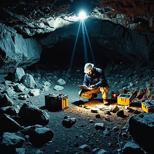 Geologist Conducting Research in Underground Cave