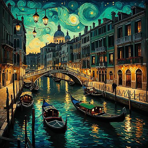 Enchanting Venetian Canal in Van Gogh Style