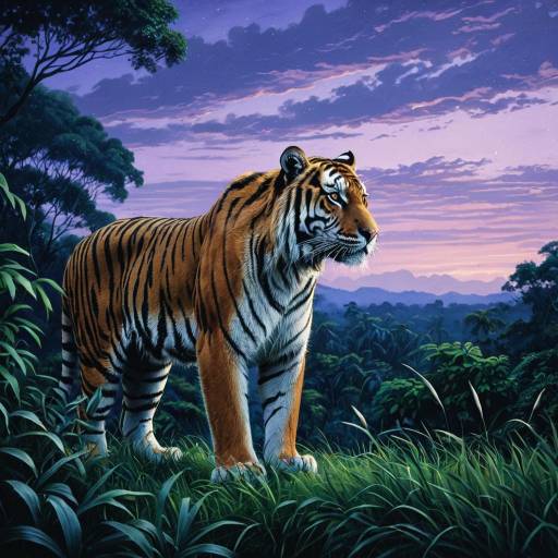 Majestic Tiger in Lush Jungle Dusk