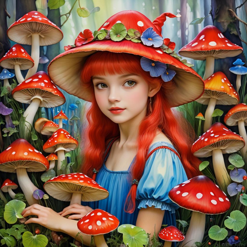 Whimsical Fairy Portrait with Mushrooms