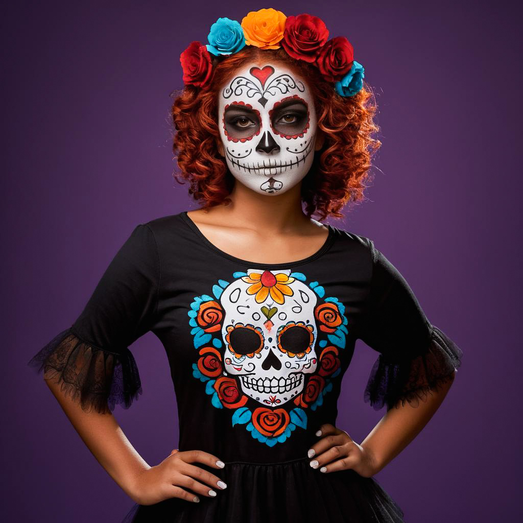 Excited Teenage Girl in Day of the Dead