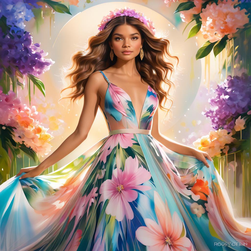 Whimsical Portrait of Zendaya in Floral Gown