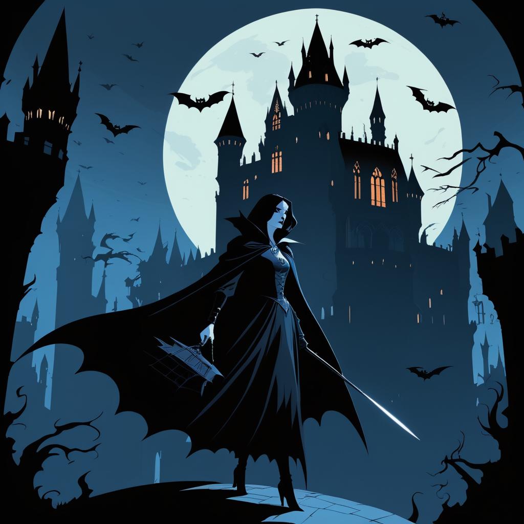 Eerie Gothic Vampire and Castle Illustration