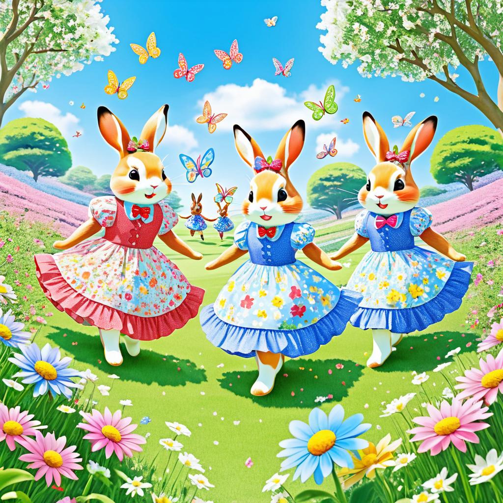 Cheerful Bunnies in a Blooming Garden