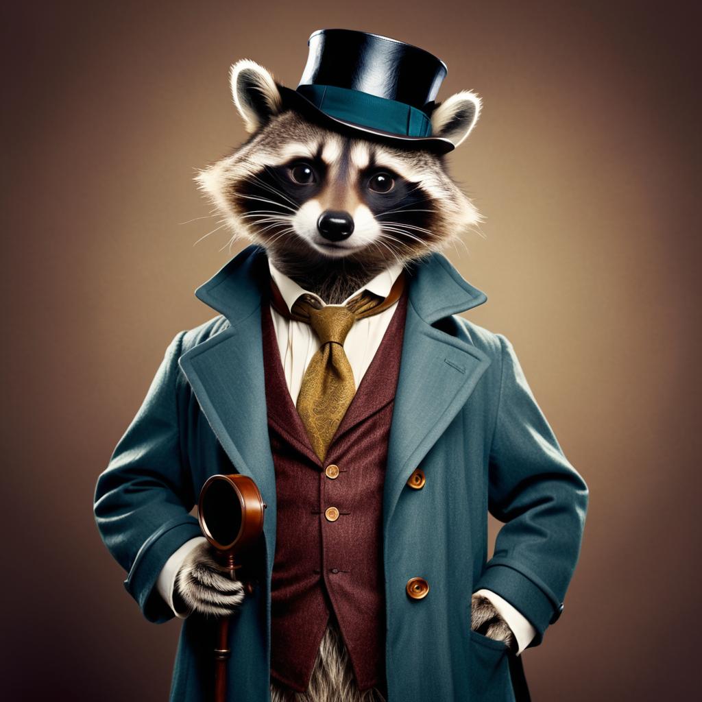 Whimsical Raccoon as Sherlock Holmes