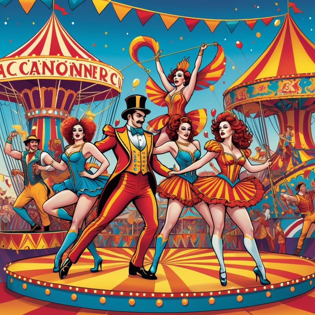 Dynamic Circus Performers in Vibrant Carnival