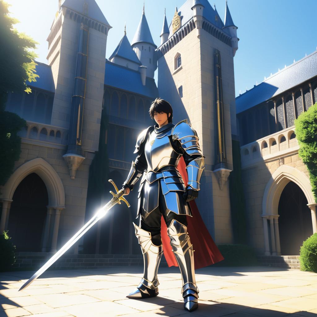 Noble Knight in Sunlit Castle Courtyard