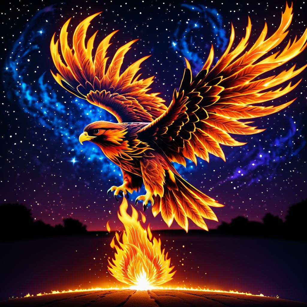 Flaming Falcon Against Starry Horizon