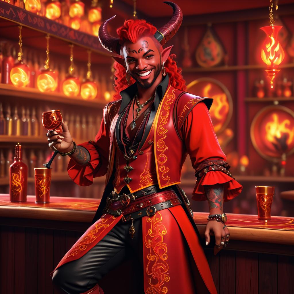 Vibrant Tiefling Bard in a Tavern