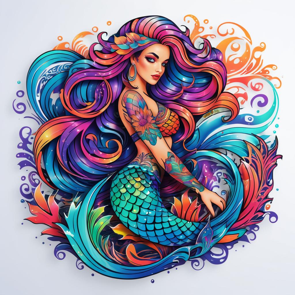 Vibrant Mermaid Tattoo Logo Design