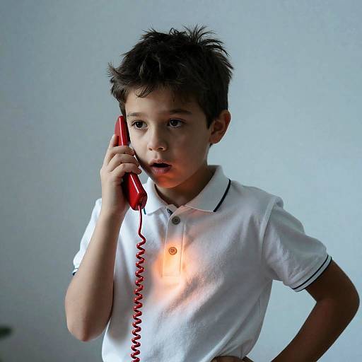 Surprised Boy with Red Phone Portrait