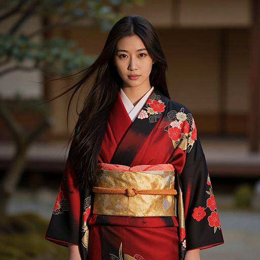 Elegant Asian Woman in Traditional Kimono
