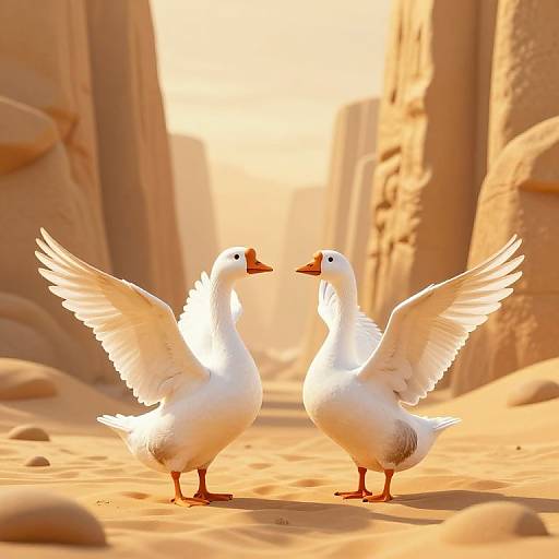 Surreal Geese Amid Golden Sandforms