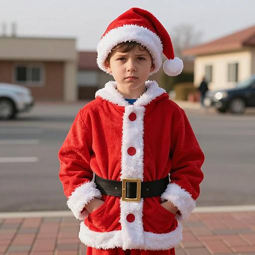 Child in Extra Large Santa Suit Outdoor