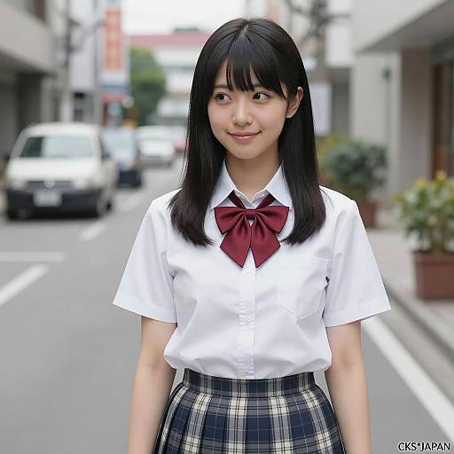 Charming Japanese Woman in Street Setting