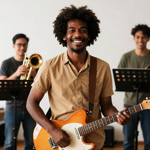 Joyful Musician with Electric Guitar