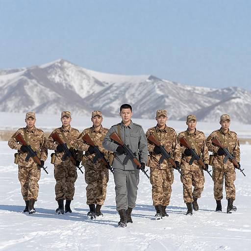 Soldiers in Camouflage on Snowy Landscape