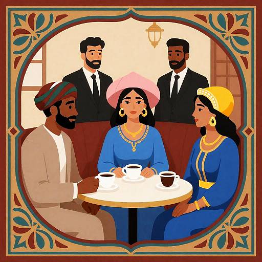 Café Scene with Priscilla Dean Illustration