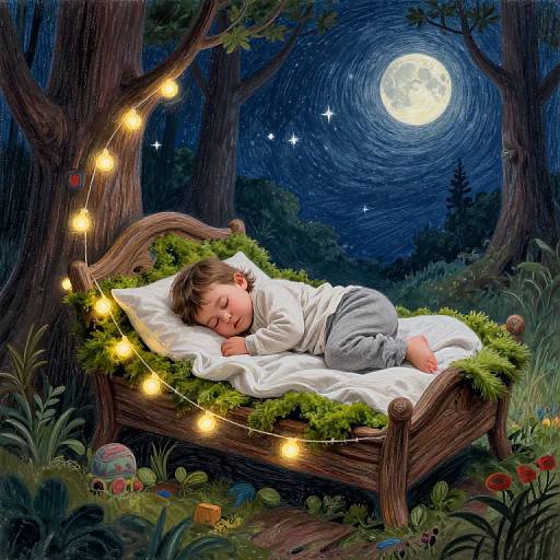 Surreal Crayon Drawing of Toddler Dreaming