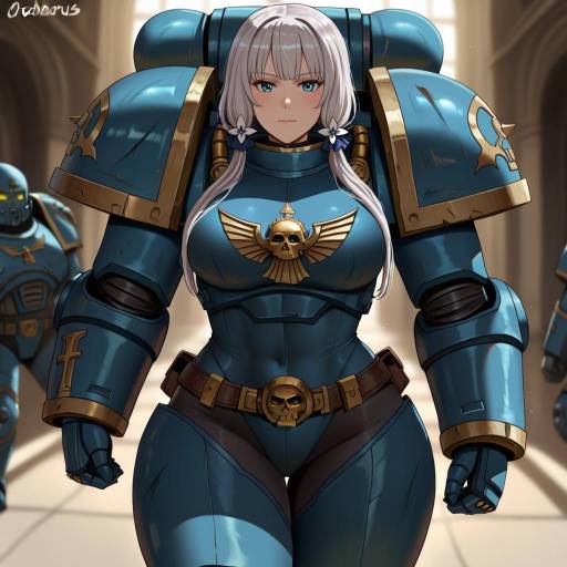 Illustration of Adeptus astartes, warhammer 40k in the style of Oroborus