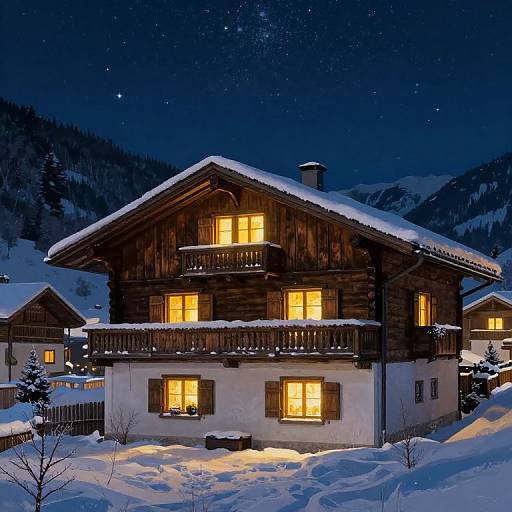 Cozy Alpine Chalet Under Starry Night