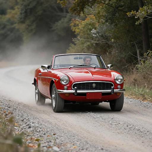 Red Convertible Car on Gravel Road
