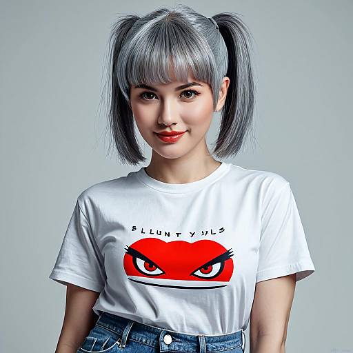 Confident Girl with Red Eyes