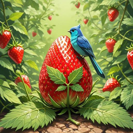 Joyful Azure Bird on a Strawberry Joyful Azure Bird on a Strawberry