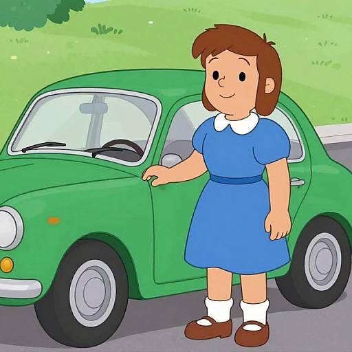 Rosie Jetsons Next to Green Car